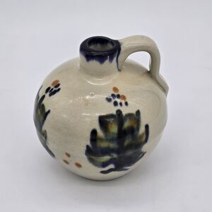 Stoneware Jug with Handle Hand Painted Floral 4 1/2" Marked